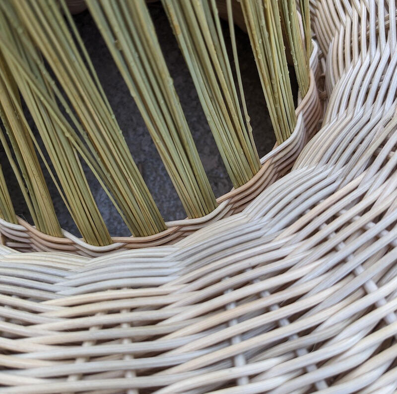 closeup of reed and broomcorn sculpture