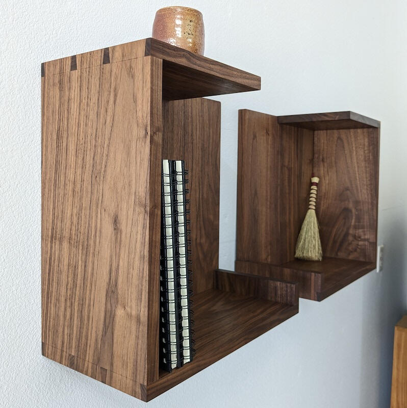 walnut floating wall shelves