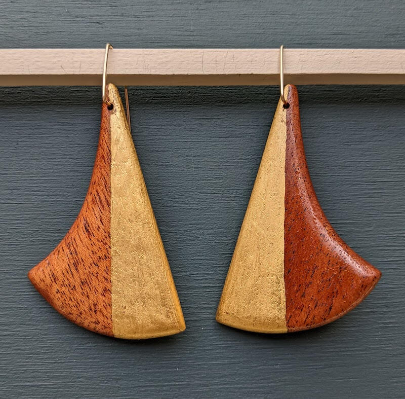 African mahogany and gold leaf earrings
